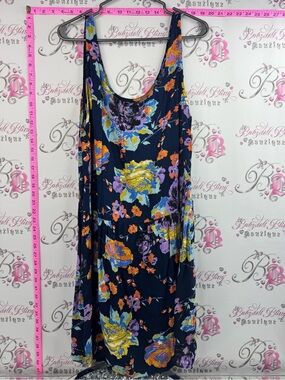 Motel Rocks dress Navy Floral Midi Dress with Yellow, Purple & Orange Blooms